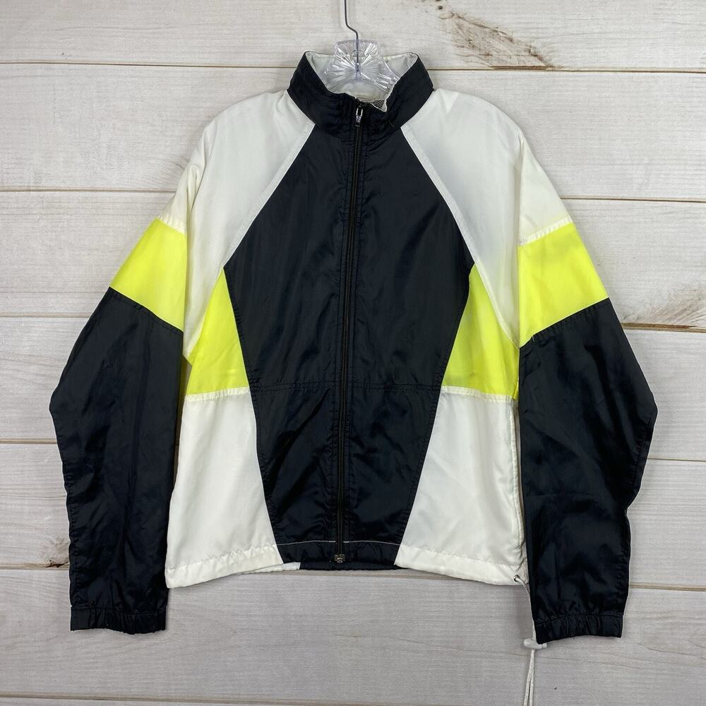 Vtg 80s 90s Nike Windbreaker Jacket Womens S Yellow Black Colorblock Nylon Vents